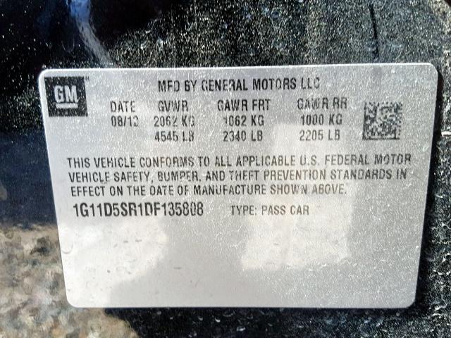 1G11D5SR1DF135808 - 2013 CHEVROLET MALIBU 1LT 黑色 照片 10