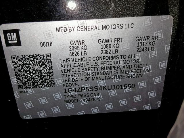 1G4ZP5SS4KU101550 - 2019 BUICK LACROSSE E BLACK photo 10