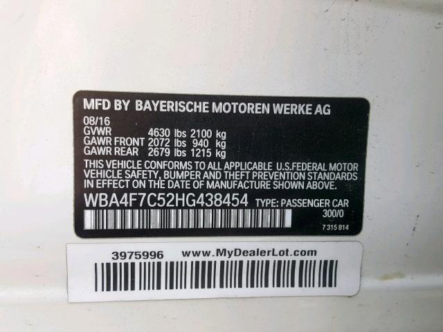 WBA4F7C52HG438454 - 2017 BMW 430I GRAN WHITE photo 10