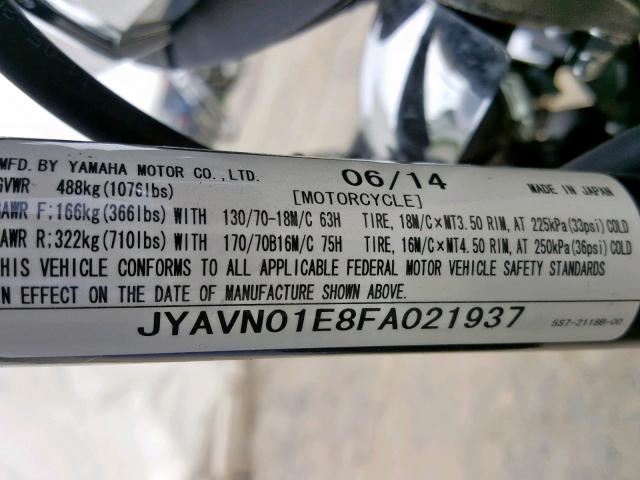 JYAVN01E8FA021937 - 2015 YAMAHA XVS950 A BLUE photo 10