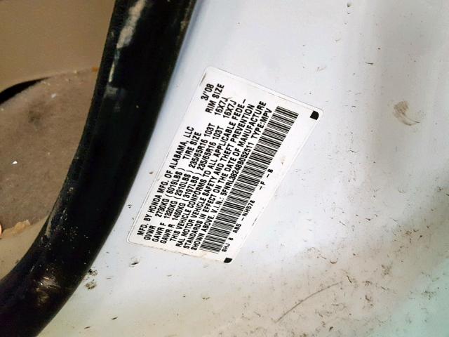 5FNRL38248B052511 - 2008 HONDA ODYSSEY LX WHITE photo 10