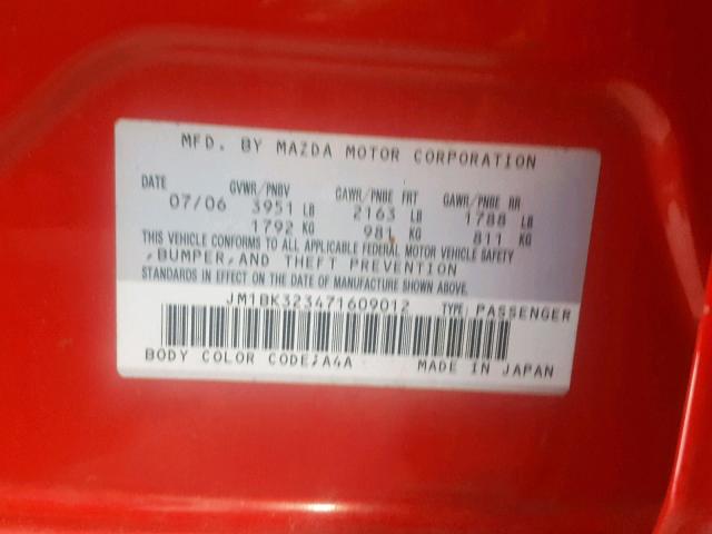 JM1BK323471609012 - 2007 MAZDA 3 S RED photo 10