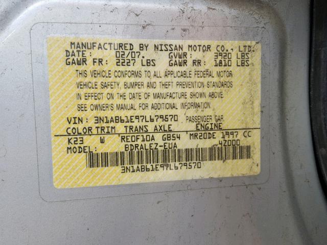 3N1AB61E97L679570 - 2007 NISSAN SENTRA 2.0 SILVER photo 10