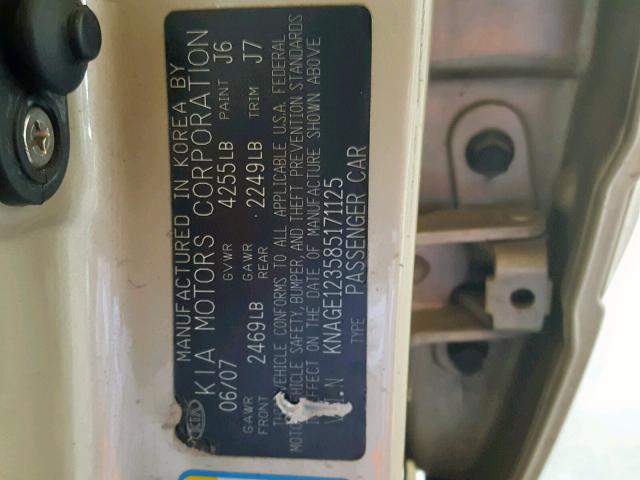 KNAGE123585171125 - 2008 KIA OPTIMA LX GOLD photo 10