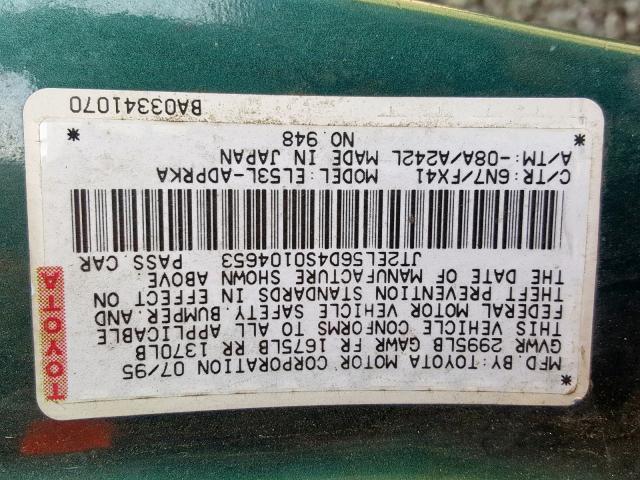 JT2EL56D4S0104653 - 1995 TOYOTA TERCEL DX GREEN photo 10