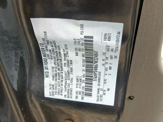 1FAHP34N67W324847 - 2007 FORD FOCUS ZX4 GRAY photo 10