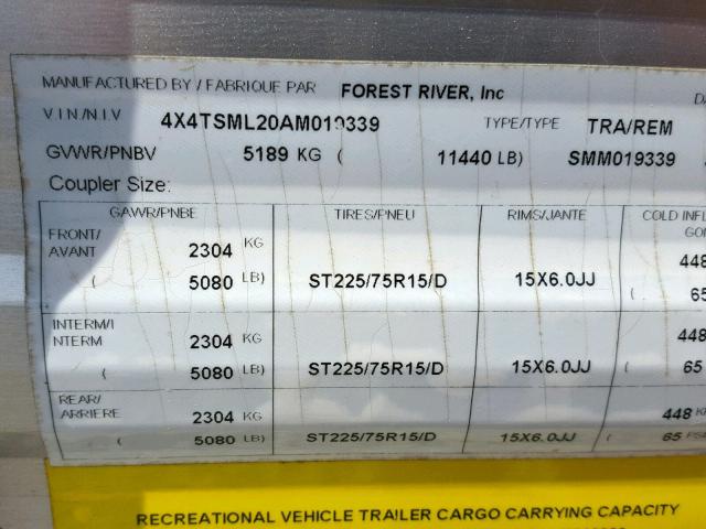 4X4TSML20AM019339 - 2010 SALM FOREST RIV GRAY photo 10