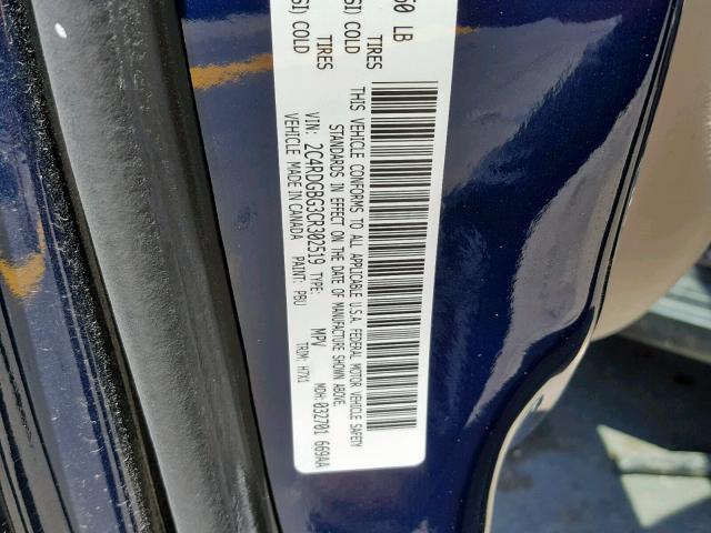 2C4RDGBG3CR302519 - 2012 DODGE GRAND CARA BLUE photo 10