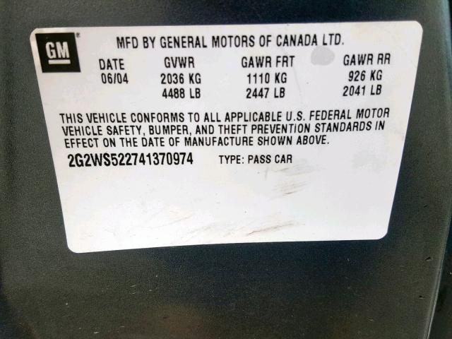 2G2WS522741370974 - 2004 PONTIAC GRAND PRIX SILVER photo 10