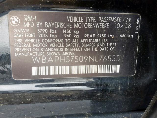 WBAPH57509NL76555 - 2009 BMW 328 I SULE BLACK photo 10