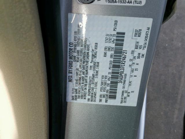 3FADP0L37CR246721 - 2012 FORD FUSION HYB SILVER photo 10