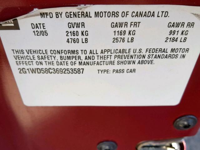 2G1WD58C369253587 - 2006 CHEVROLET IMPALA SUP მუქწითელი ფოტო 10