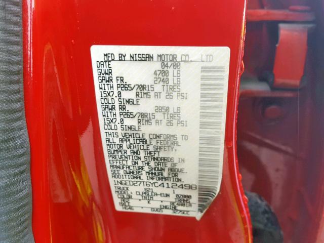 1N6ED27T6YC412498 - 2000 NISSAN FRONTIER C RED photo 10