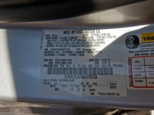 3LNDL2L37BR773556 - 2011 LINCOLN MKZ HYBRID SILVER photo 10