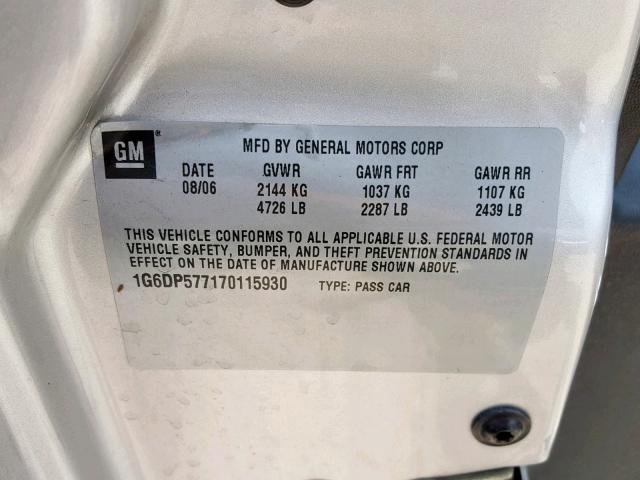 1G6DP577170115930 - 2007 CADILLAC CTS HI FEA SILVER photo 10