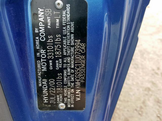 KMHCG35C11U073994 - 2001 HYUNDAI ACCENT GS BLUE photo 10