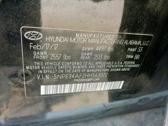 5NPE34AF2HH563072 - 2017 HYUNDAI SONATA SPO BLACK photo 10