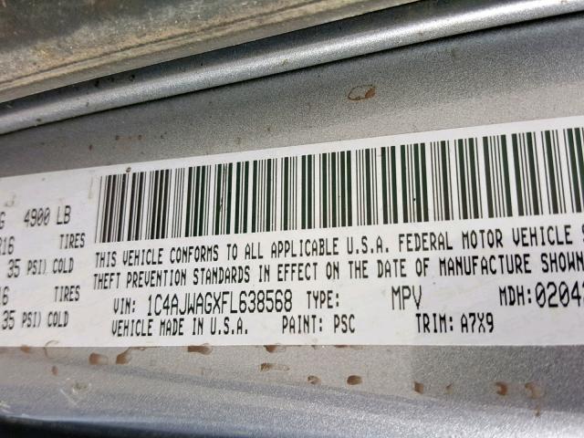 1C4AJWAGXFL638568 - 2015 JEEP WRANGLER S ვერცხლისფერი ფოტო 10