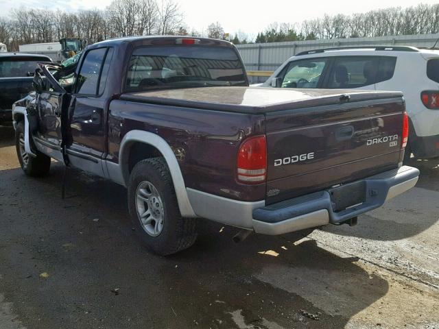 1D7HL48N24S671722 - 2004 DODGE DAKOTA QUA MAROON photo 3