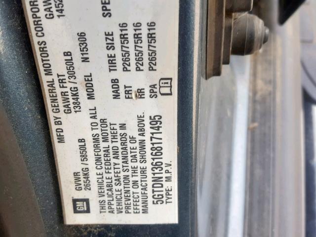 5GTDN136168171495 - 2006 HUMMER H3 GRAY photo 10