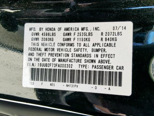 19UUB2F73FA000302 - 2015 ACURA TLX ADVANC BLACK photo 10