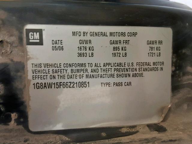 1G8AW15F66Z210851 - 2006 SATURN ION LEVEL SILVER photo 10