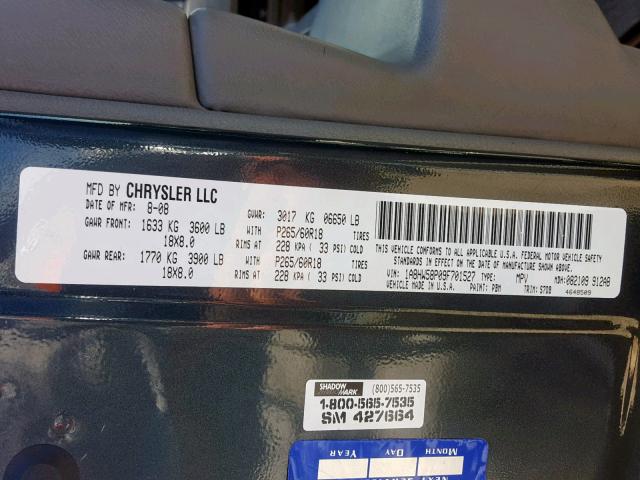 1A8HW58P09F701527 - 2009 CHRYSLER ASPEN LIMI CHARCOAL photo 10