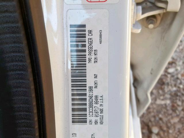 1C3CCBBB6DN611808 - 2013 CHRYSLER 200 TOURIN WHITE photo 10