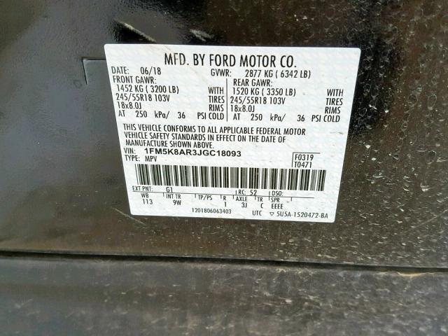 1FM5K8AR3JGC18093 - 2018 FORD EXPLORER P BLACK photo 10