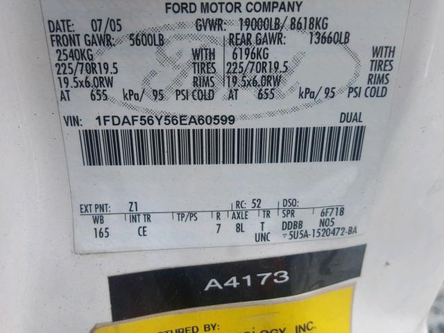 1FDAF56Y56EA60599 - 2006 FORD F550 SUPER WHITE photo 10