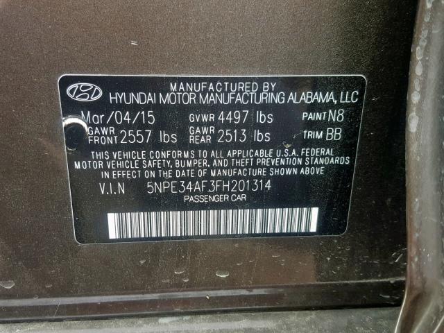 5NPE34AF3FH201314 - 2015 HYUNDAI SONATA SPO BROWN photo 10