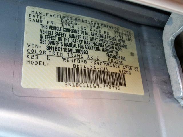 3N1BC11E69L390993 - 2009 NISSAN VERSA S SILVER photo 10