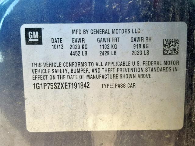 1G1P75SZXE7191842 - 2014 CHEVROLET CRUZE GRAY photo 10