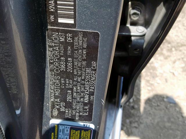 KNAFX5A81E5161181 - 2014 KIA FORTE EX GRAY photo 10