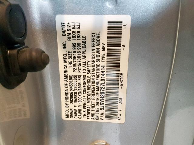 5J6YH28727L014414 - 2007 HONDA ELEMENT EX SILVER photo 10