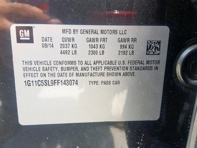 1G11C5SL9FF143074 - 2015 CHEVROLET MALIBU 1LT CHARCOAL photo 10