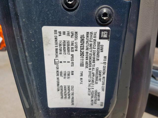 1GNDV23L26D111100 - 2006 CHEVROLET UPLANDER L 蓝色 照片 10