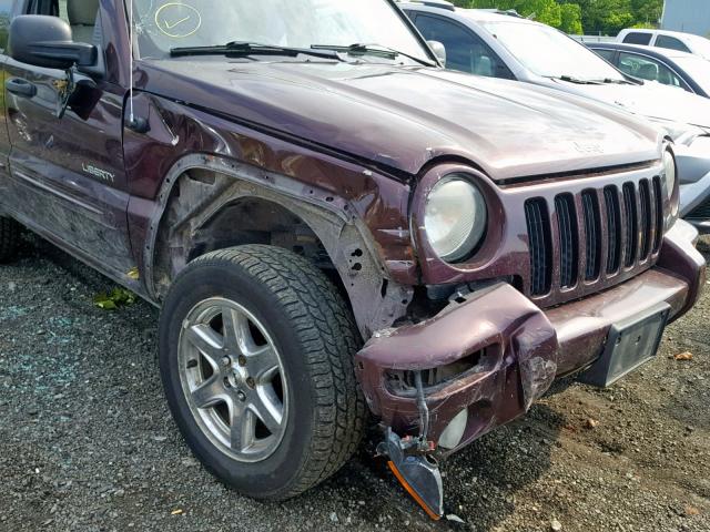 1J8GL58K74W289303 - 2004 JEEP LIBERTY LI MAROON photo 9