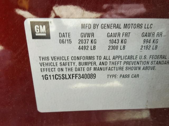1G11C5SLXFF340089 - 2015 CHEVROLET MALIBU 1LT MAROON photo 10