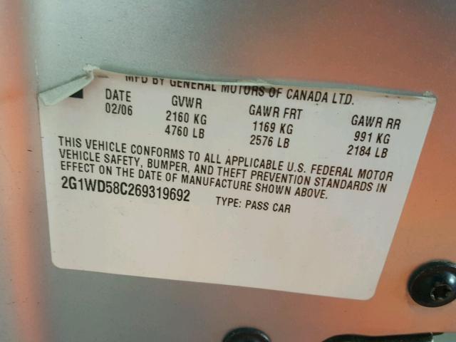 2G1WD58C269319692 - 2006 CHEVROLET IMPALA SUP 银色 照片 10