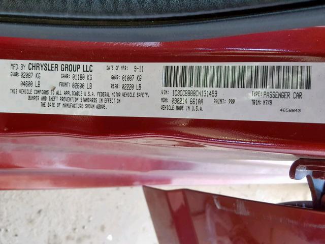 1C3CCBBB8CN131459 - 2012 CHRYSLER 200 TOURIN RED photo 10