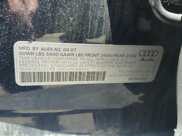 WAUSH74F67N157633 - 2007 AUDI A6 S-LINE BLUE photo 10