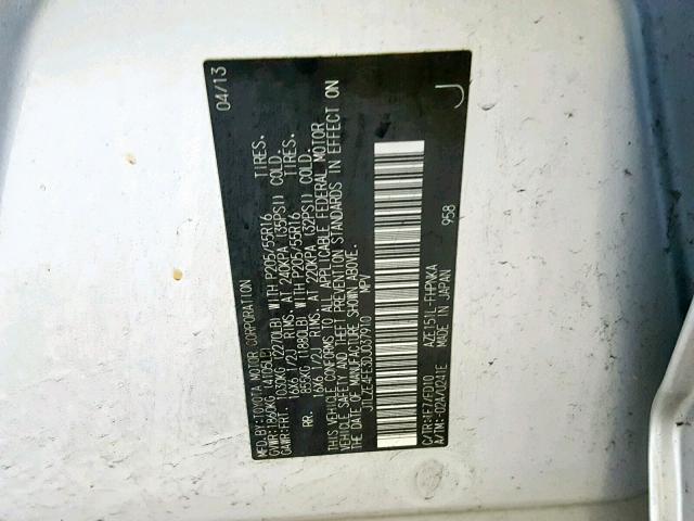 JTLZE4FE3DJ037910 - 2013 TOYOTA SCION XB 银色 照片 10