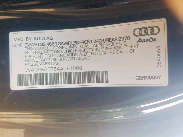 WAUVFAFR8AA061508 - 2010 AUDI A5 PRESTIG BLACK photo 10