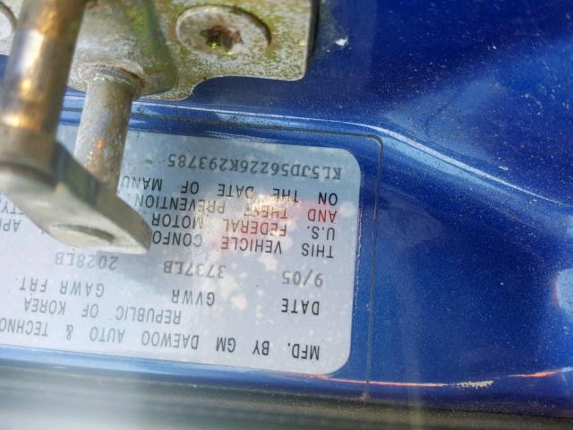 KL5JD56Z26K293785 - 2006 SUZUKI FORENZA BLUE photo 10