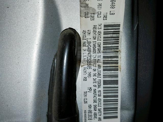 1J8HG48P47C528505 - 2007 JEEP COMMANDER SILVER photo 10