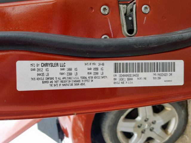 1B3HB48A69D184658 - 2009 DODGE CALIBER SX ORANGE photo 10