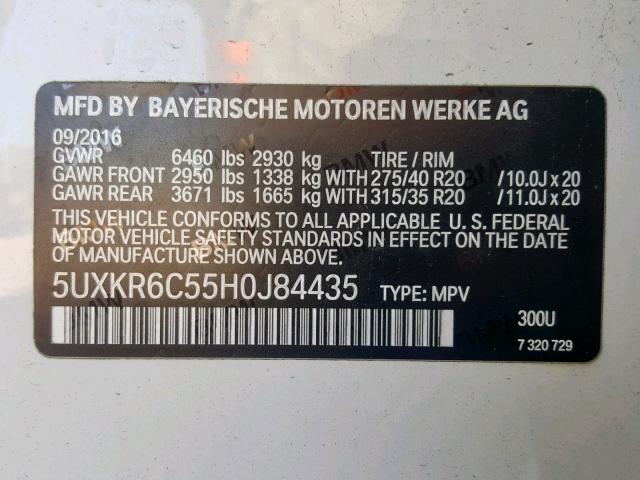 5UXKR6C55H0J84435 - 2017 BMW X5 XDRIVE5 WHITE photo 10