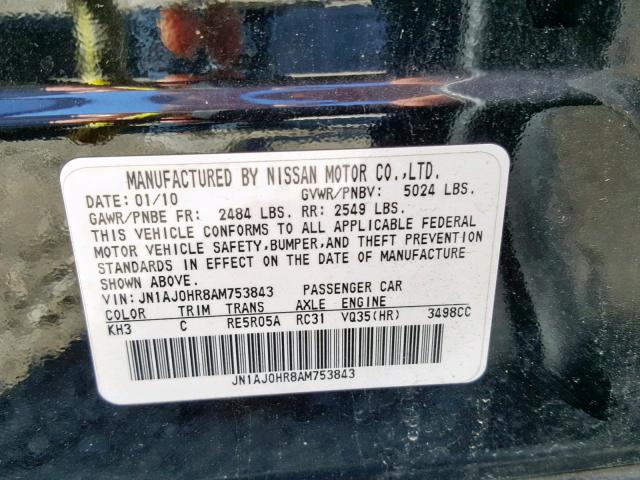 JN1AJ0HR8AM753843 - 2010 INFINITI EX35 BASE BLACK photo 10