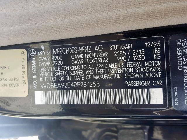 WDBEA92E4RF281258 - 1994 MERCEDES-BENZ E 320 BLACK photo 10